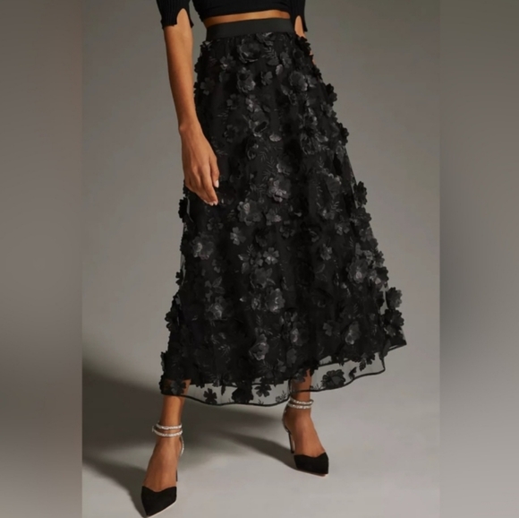 Anthropologie Black Floral Skirt - Picture 3 of 15